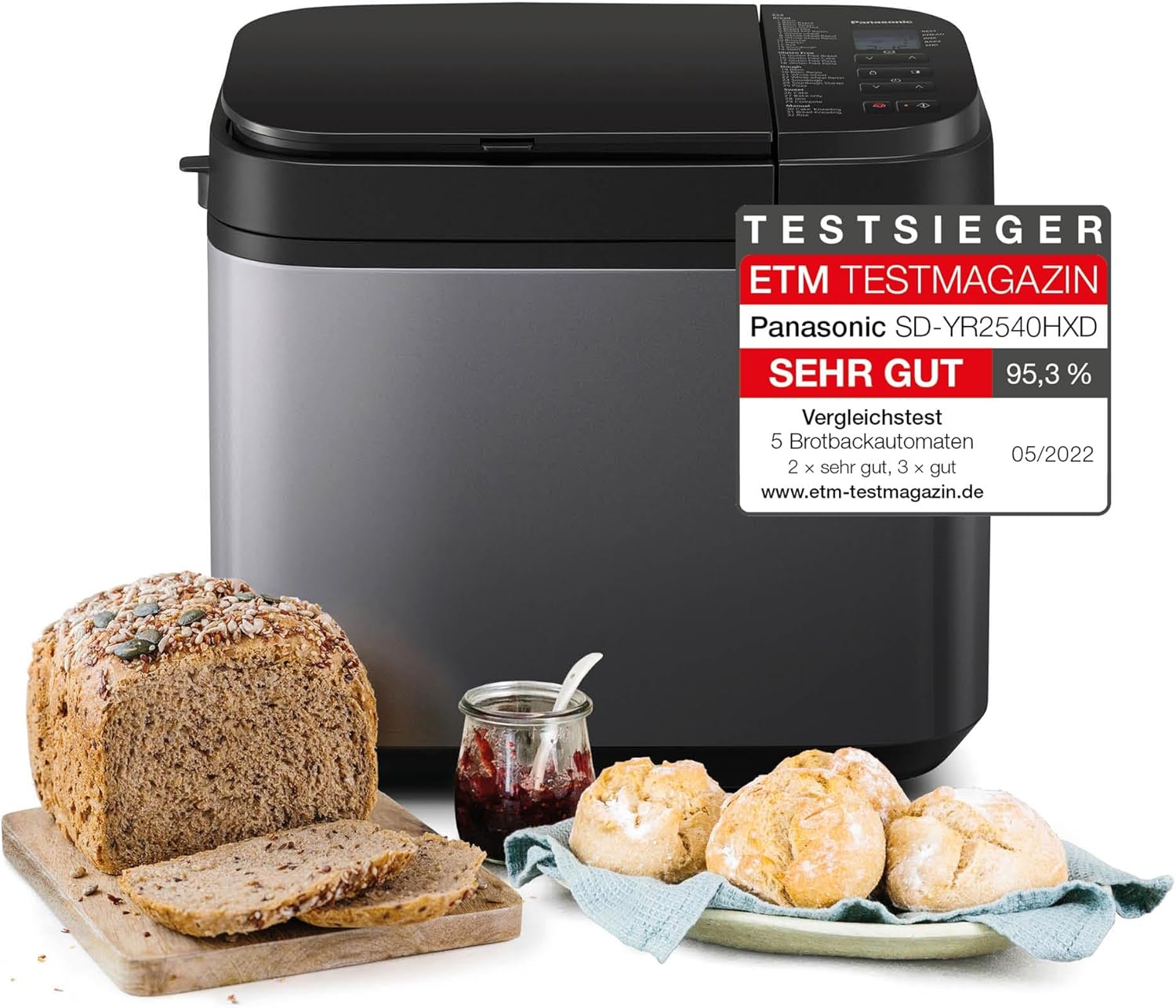 Panasonic SD-YR2540 Premium Grau Vollautomatischer Brotbackautomat, horizontales Design und Hefespender