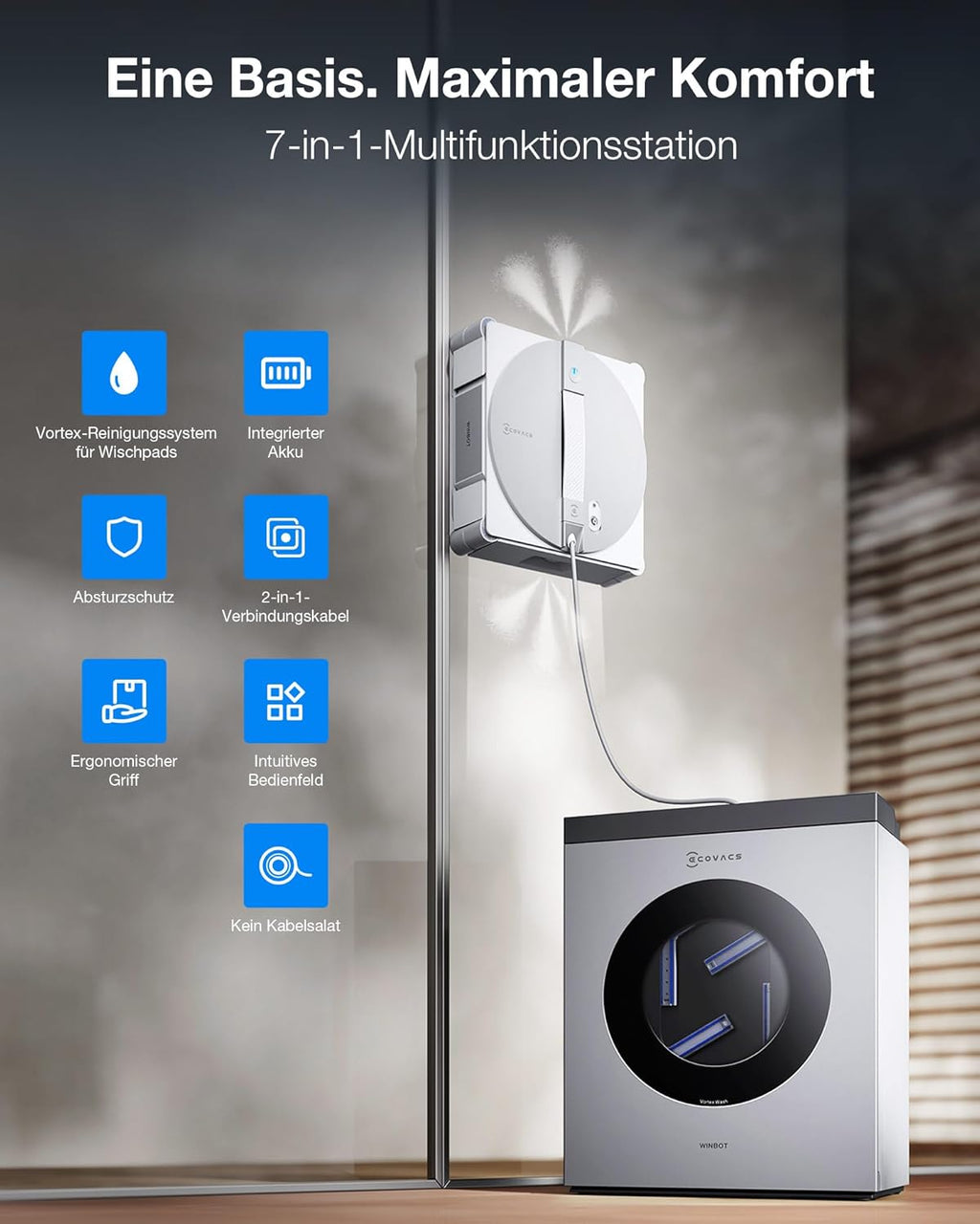 ECOVACS WINBOT W3 OMNI Fensterputzroboter mit Multifunktionsstation, Automatische Reinigung der Wischpads