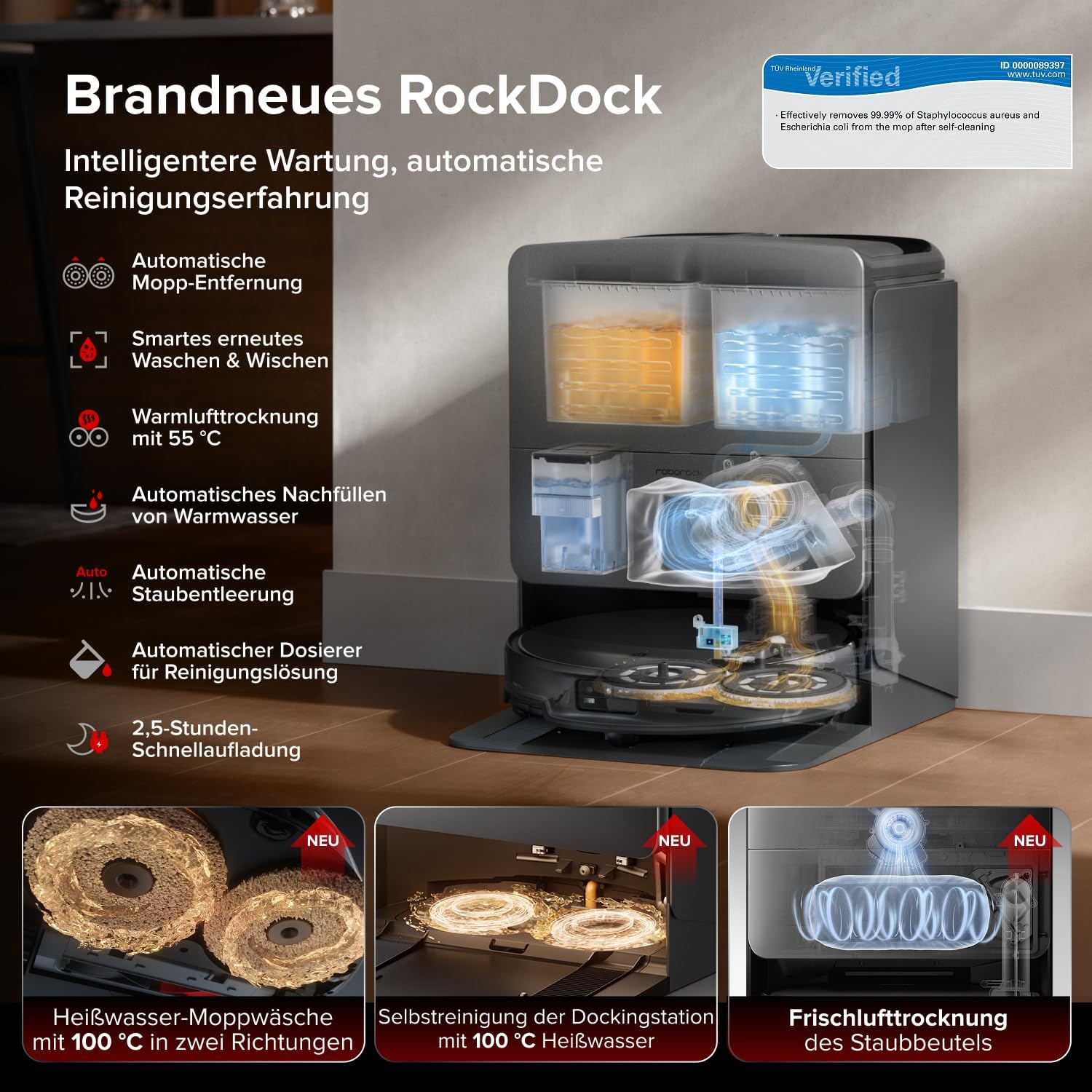 roborock Saros 20 Saugroboter mit Wischfunktion&angebbarem Wischmopp, AdaptiLift Chassis 3.0, 36.000 Pa Saugkraft