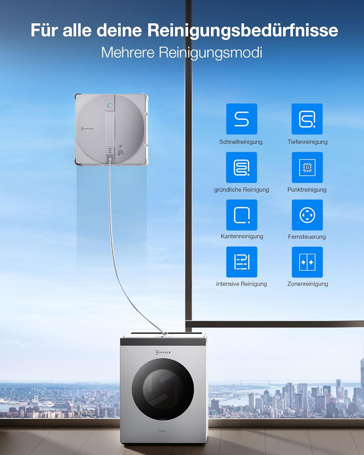 ECOVACS WINBOT W3 OMNI Fensterputzroboter mit Multifunktionsstation, Automatische Reinigung der Wischpads