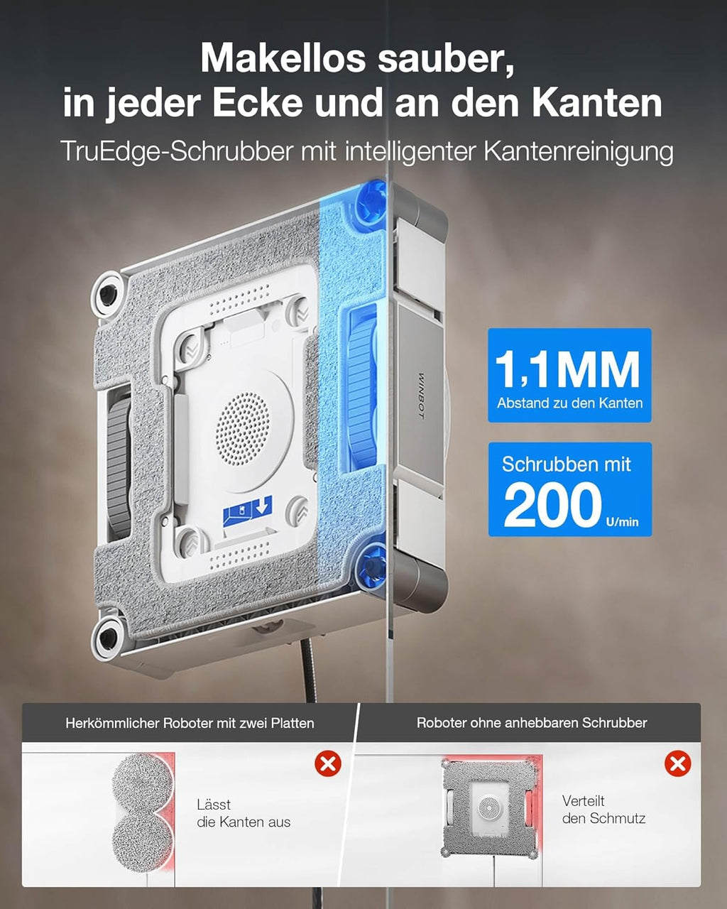 ECOVACS WINBOT W3 OMNI Fensterputzroboter mit Multifunktionsstation, Automatische Reinigung der Wischpads