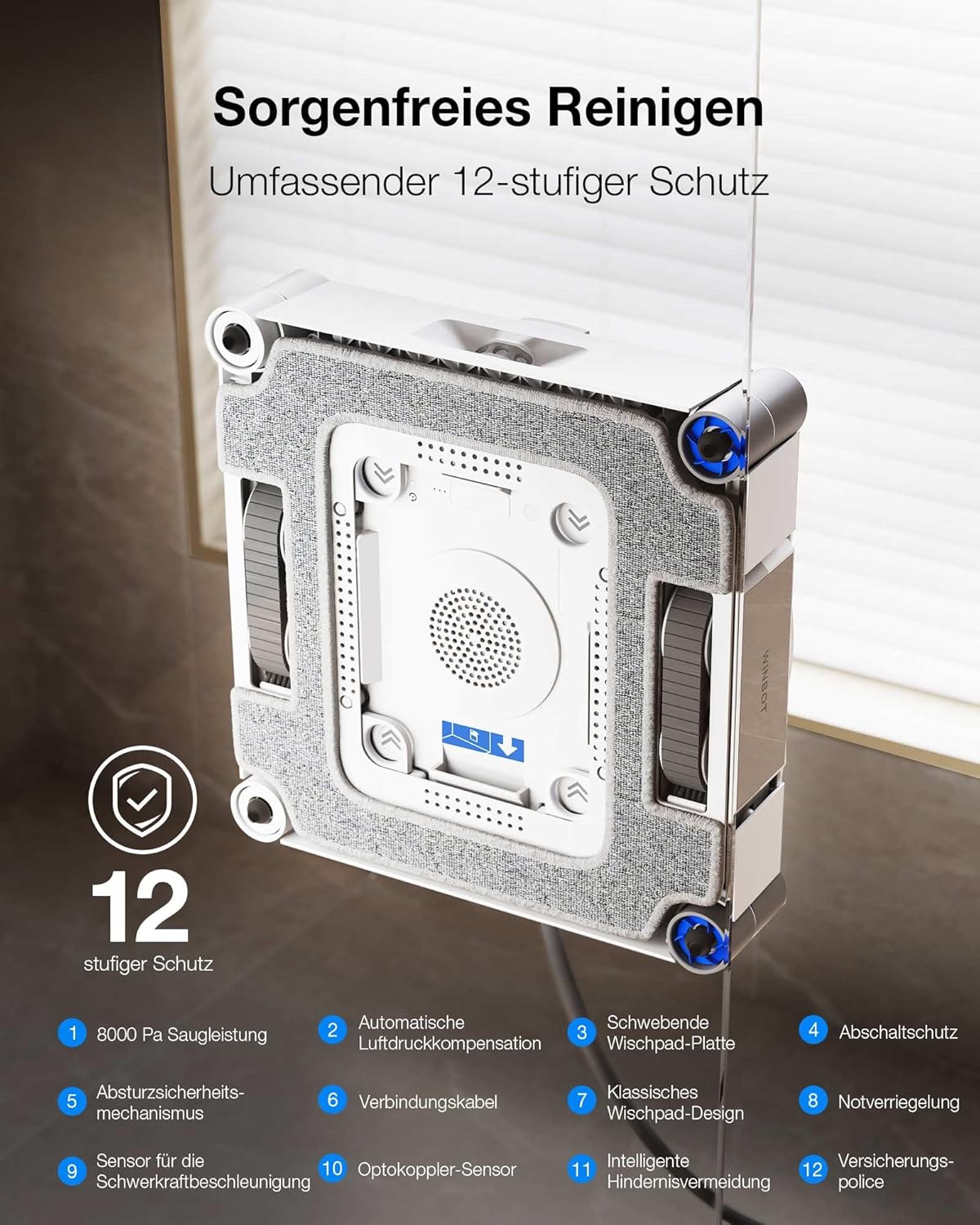 ECOVACS WINBOT W3 OMNI Fensterputzroboter mit Multifunktionsstation, Automatische Reinigung der Wischpads